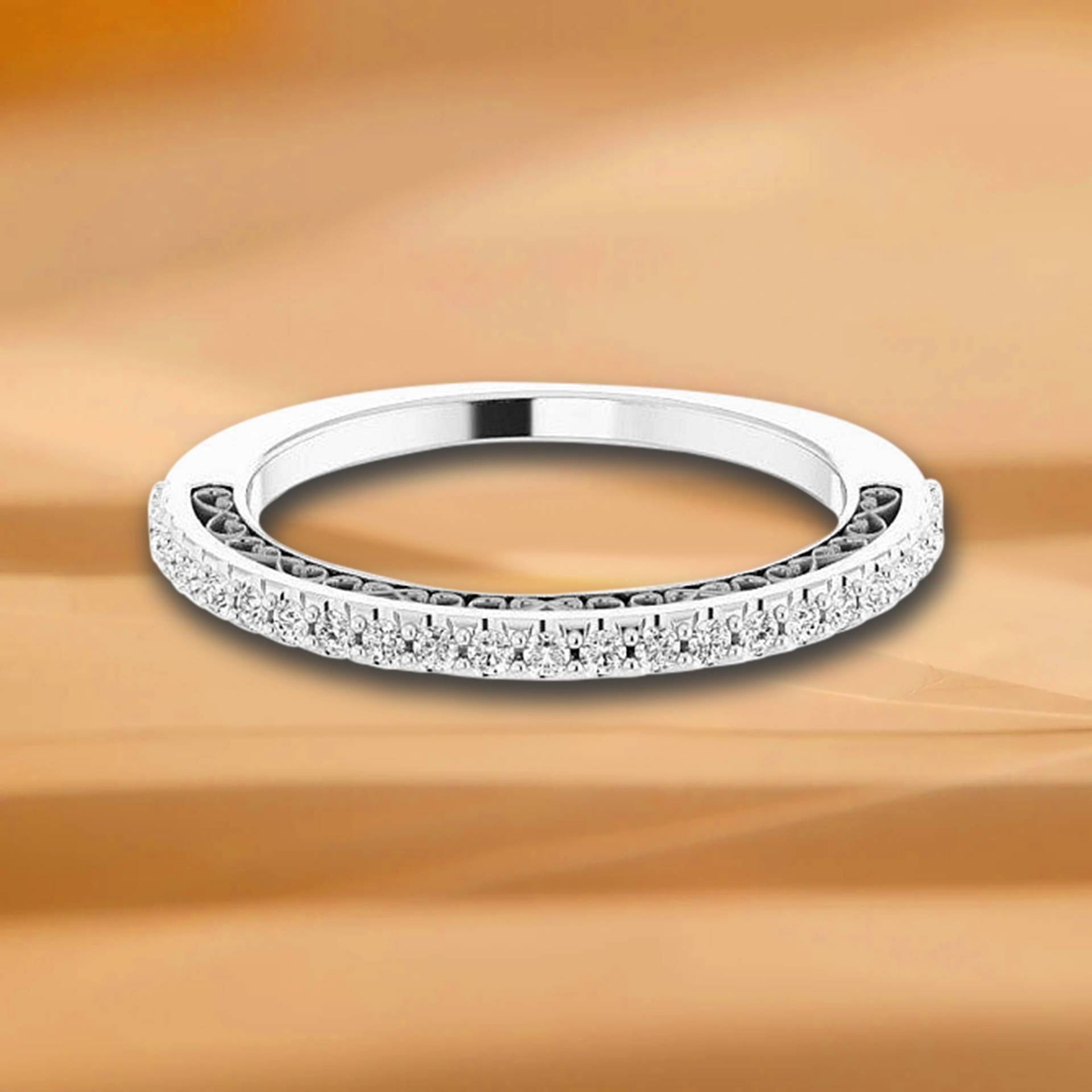 Filigraner Akzent Diamant Zweifarbiger Ehering - 14K/18K Weiß, Gelb, Roségold Und Platin 950, Natürliche Diamanten Jubiläumsring von VirabyaniFineJewelry