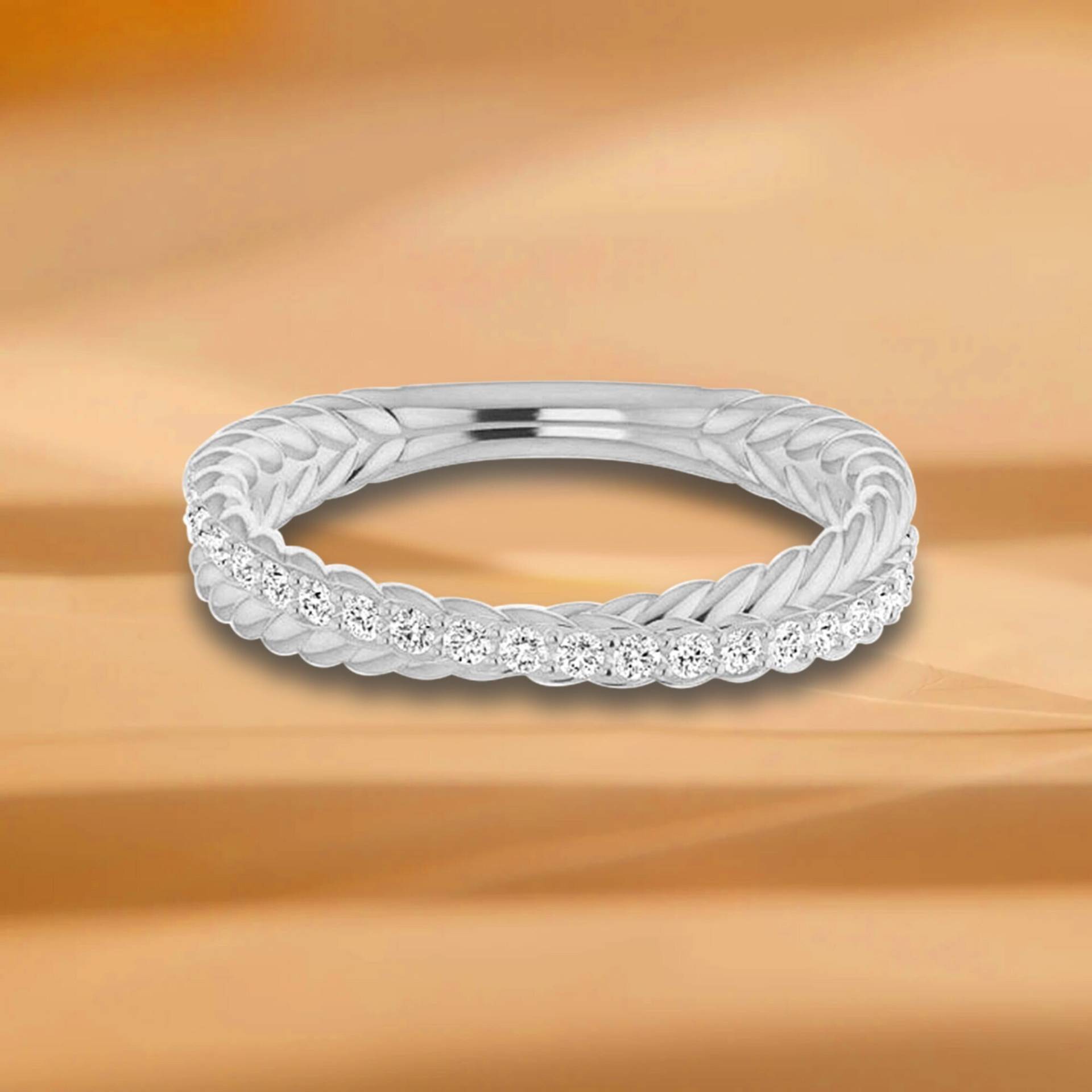 Rope Design Twist Diamant Ehering - 14K/18K Weiß, Gelb, Roségold Und Platin 950, Natürliche Diamanten Jubiläumsring von VirabyaniFineJewelry