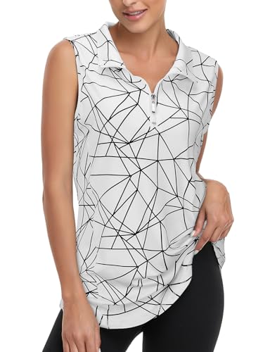 Viracy Damen Reißverschluss Golf Workout Tank Tops Ärmellos Schnell Trocknen Athletic Polo Shirts, A-weiß, XX-Large von Viracy