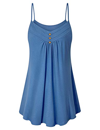 Viracy Damen Sommer-Tanktop mit V-Ausschnitt, plissiert, Spaghettiträger, Camisole - Blau - Mittel von Viracy