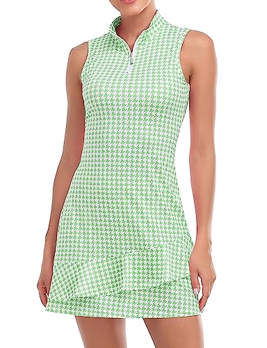 Viracy Tenniskleid für Damen, ärmellos, Golfkleider mit Shorts und Taschen, Rüschen, Reißverschluss, Stehkragen, Golf-Outfits, H-grün Hahnentritt, Mittel Viracy Tenniskleid für Damen, ärmellos, Golfkleider mit Shorts und Taschen, Rüschen, Reißverschluss, Stehkragen, Golf-Outfits, H-grün Hahnentritt, Mittel von Viracy