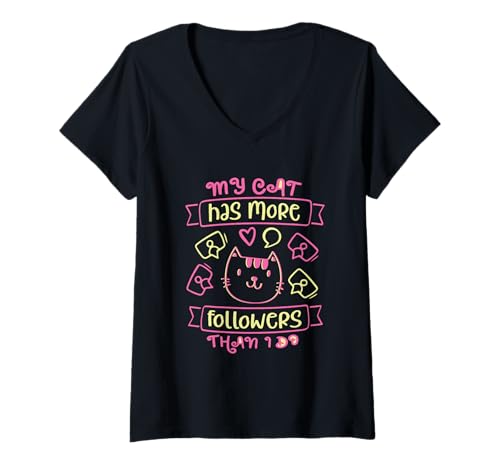 Damen Meine Katze hat mehr Anhänger als ich T-Shirt mit V-Ausschnitt von Virale Schnurrhaare