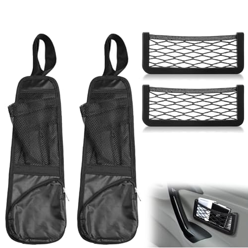 VireEyU 4er-Pack Seitliche Autositzaufbewahrungstaschen – Faltbare Netz-Aufbewahrungstaschen, Selbstklebende Organizer für Autositze, Ideal für Kleinigkeiten von VireEyU