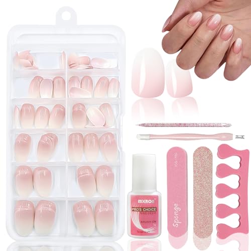 120PCS Nude Pink Gradient Fake Nails mit Nagelkleber -12 Größen Almond Short Press On Nails - Schöne Nägel kunstnägel zum aufkleben - Geeignet für Damen DIY Nageldesign (Oval Rosa Gradient) von Virellay
