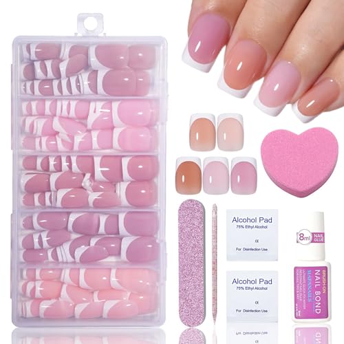 160PCS Square Kurz 5 Farben Künstliche Fingernägel Nude Pink French - Full Coverage Quadratische Fake Nail Set mit Kleber - geeignet für Nail Art DIY Nageldesign Frauen & Mädchen von Virellay