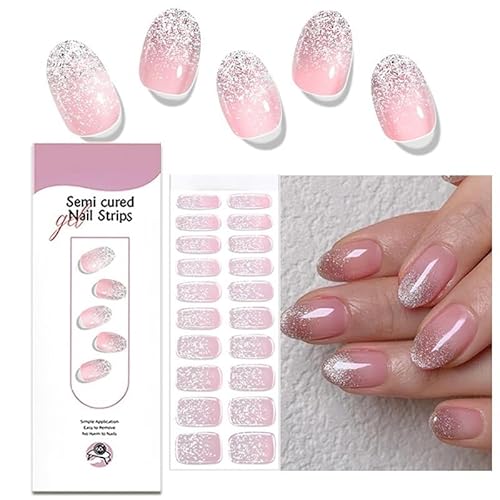 20 Stück Rosa Glitzer UV Gel Nagelfolie - Full Cover Gel Nail Stickers Pink - Hochwertig Long Lasting Gellack Wraps für Nagel -Nagelfolie Selbstklebend für Frauen Mädchen Nagelkunst von Virellay