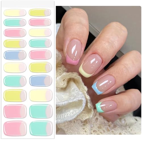 20 Stück UV Härtende Selbstklebende Nagelfolien French, Hochwertig Long Lasting UV Gel Nagelfolie, Full Cover Nagelfolie Selbstklebend Gel Nail Stickers DIY für Damen Mädchen (Französischer) von Virellay