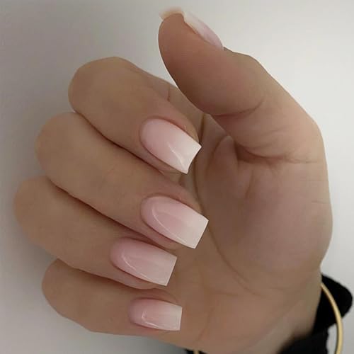 24 Stück Gradient Falsche Nägel Zum Aufkleben Kit - Full Cover Press on Nails Weiß Rosa Künstliche Nägel Tips für Maniküre DIY, French Fake Nails für Frauen & Mädchen von Virellay