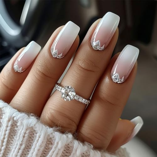 24 Stück Gradient mit Diamond Falsche Nägel Zum Aufkleben Kit - Full Cover Press on Nails Weiß Rosa Künstliche Nägel Tips für Maniküre DIY, Glänzend French Fake Nails für Frauen & Mädchen 24 Stück Gradient mit Diamond Falsche Nägel Zum Aufkleben Kit - Full Cover Press on Nails Weiß Rosa Künstliche Nägel Tips für Maniküre DIY, Glänzend French Fake Nails für Frauen & Mädchen von Virellay
