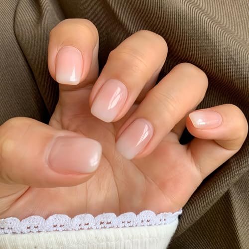 24 Stück Press on Nails Kurz - Nude Pink Gradient Finger Nägel Square - Künstliche Nägel Zum Aufkleben - Ombre Nagelspitzen - Full Cover Quadratisch Fake Nail für Frauen ＆ Mädchen von Virellay