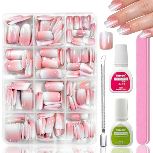240 Stück Falsche Nägel Tips Set - Rosa Glitzer Gradient Falsche Nägel Zum Aufkleben - Cat Eye Press On Nails - Schimmer Nagel Tips, Fingernägel Fake Nails für Frauen (Rosa Square Glitzer 16) von Virellay