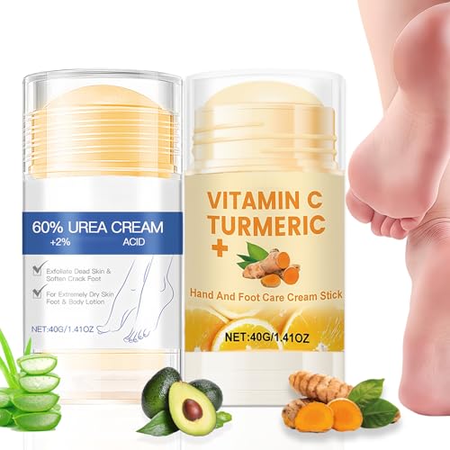 2Pcs Fusscreme Balm Set - Turmeric Foot Cream Stick & Urea Creme 60 Prozent - Hydrating Handcreme, Fußcreme für Sehr Trockene Füße Hände - Moisturizing Anti Hornhaut Creme Für Frauen Männer Hautpflege von Virellay