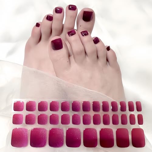 34 Stück Fußnägel Nagelfolie, Deep Rosa Lila Gradient Gel Nail Strips, Gel Nagelfolien für UV Lampe mit Shimmer Effect, Fußnägel Nagelfolie Selbstklebend für Frauen Mädchen Fußnagel Nagelkunst von Virellay