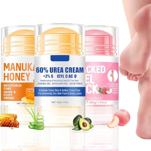 3Pcs Hydrating Foot Cream Balm Set - Pfirsich und Honig Moisturizing Fußcreme Trockene Füße - Anti-Cracking Urea Creme 60 Prozent - Handcreme für Sehr Trockene Hände - Fusscreme für Frauen Männer von Virellay