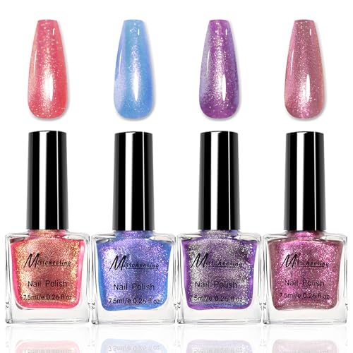 4 Farben Chamäleon Nagellack Set, Glitzer Nail Polish mit Pearl Shimmer Effect, Bunt Lebendig Nagelack für Frauen, Perlglanz Nagellack Schnelltrocknend für Anfänger Maniküre Salon von Virellay