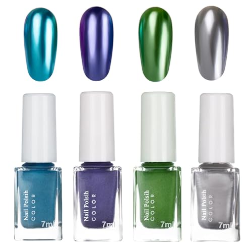 4Pcs Metallic Nagellack Set - 7ML Spiegelnagellack Effekt Schnelltrocknend Chrom - High Gloss Metallischer Nagellack - Mirror Effekt Shiny Chrome Nail Polish Entfernen Kratzfest, Kein UV Nötig von Virellay