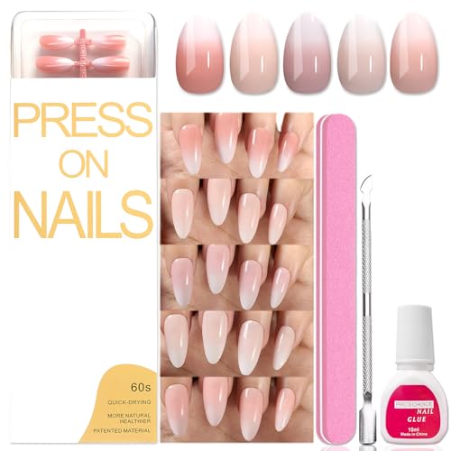5 Farbe Natürliche Farbverlauf Kunstnägel Zum Aufkleben - 120Pcs Mittel Press on Nails Mandel - Full Cover Falsche Nägel - Ombre Acryl Künstliche Nägel Für Frauen und Mädchen (Almond) von Virellay