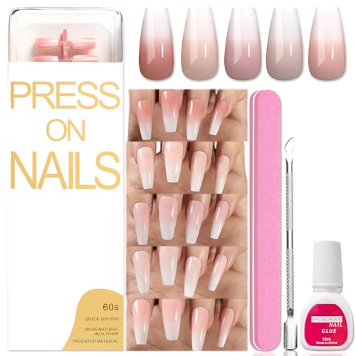 5 Farbe Natürliche Farbverlauf Kunstnägel Zum Aufkleben - 120Pcs Mittellang Coffin Falsche Nägel - Full Cover Glossy Press on Nails - Ombre Acryl Künstliche Nägel Für Frauen Und Mädchen (Sarg Form) von Virellay
