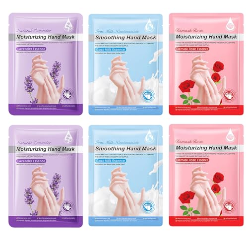 6 Paar Handmaske Feuchtigkeitsspendende Handmask - Handpflege Handschuhe mit Lavendel Milch Rose Geschmack Für Sehr Trockene Hände, Hand Peeling Maske für Frauen und Männer von Virellay