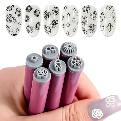 6 Stück Nagelstempel Stifte Set - Nail Stamp Pen mit Nagel Blumen Design - DIY Nail Art Stempelstift Set - Nagel Graffiti Nagelkunst Blumen Stempelwerkzeug für Frauen Mädchen Zuhause Maniküre von Virellay