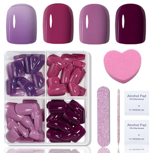 96PCS Lila kurze Squared Kunstnägel Zum Aufkleben - Full Cover Glänzendes Fake nails Soft Gel Press On Nails - Für Nageldesign angenehm zu tragen für Frauen und Mädchen DIY Art zu Tägliches Datum von Virellay