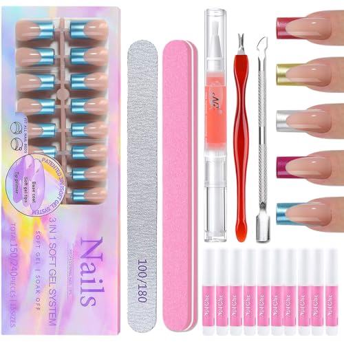 Falsche Nägel Set - 150 Stück Nägel Zum Aufkleben French - 5 Farben Chrom Metallic Künstliche Fingernägel - Mittel Quadratische Französisch Press on Nails für Mädchen Frauen (Medium Square) von Virellay