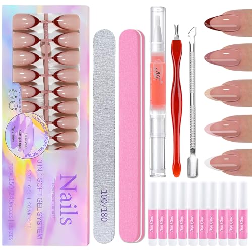 Falsche Nägel Set - 150 Stück Nägel Zum Aufkleben French - 5 Farben Nackte Serie Künstliche Fingernägel - Französisch Press on Nails Almond Mittel für Mädchen Frauen (Medium Mandel) von Virellay