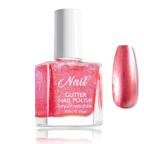 Glitzer Nagellack Rot - Wasserbasierte Schnelltrocknender Einfarbiger Weiß Pearl Nail Polish Quick Dry & langanhaltend - Glitter Regular Nagellack für Frauen Mädchen (Weiß Glitter, 10ML) von Virellay