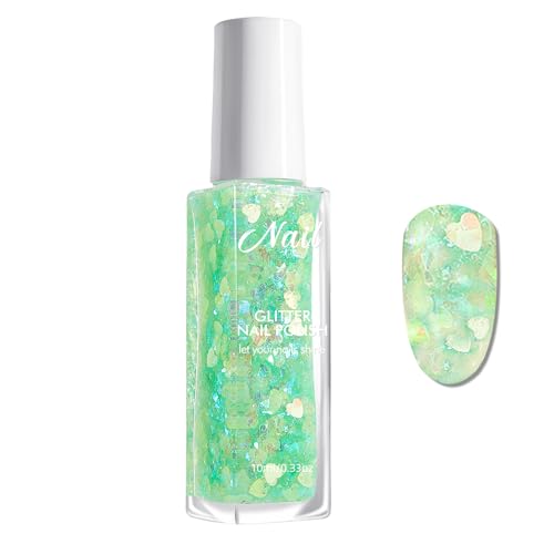 Grün Glitzer Nagellack - 10ML Holographic Glitzernagellack Fingernägel, Schnelltrocknend Glitzernde Nail polish DIY Design - Langanhaltender Nagellack für Frauen & Mädchen (Grün, 10ML) von Virellay