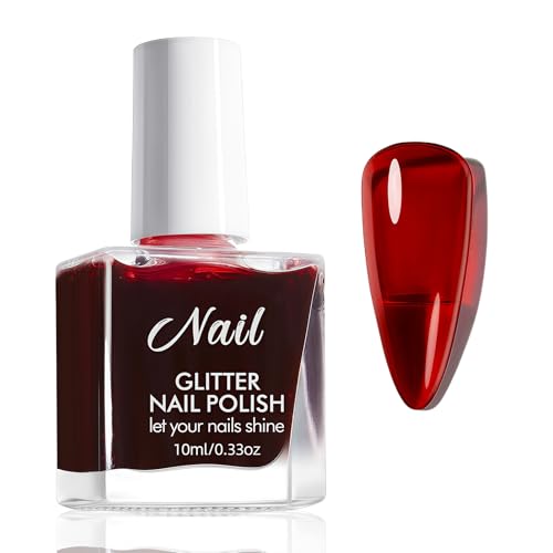 Jelly Nagellack - Schnelltrocknend Nagellack Rot Transluzent - Ungiftig Nagelack auf Wasserbasis - Hochglänzend Rot Gelee Nail Polish für Nail Art DIY Maniküre, 10 Ml von Virellay