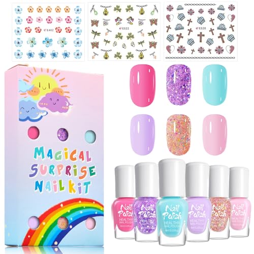 Kindernagellack Set auf Wasserbasis - Ungiftig Schnell Trocknend - 6 Farben Peel off Nagellack Kinder - Schnelltrocknend Nagelset Perfekt Geburtstagsgeschenke DIY Nail Salon für Mädchen von Virellay