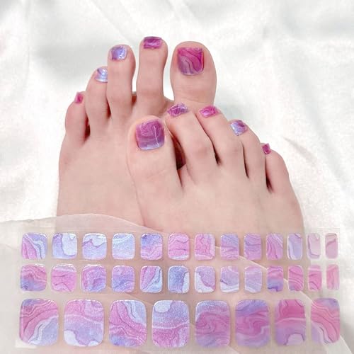 Lila 34 Pcs Fußnägel Nagelfolien UV, Fussnägel zum Kleben UV Gel Nagelfolie DIY für Damen Mädchen, Fußnägel zum Nagel Folien Selbstklebend, Zehennägel Gel Nail Strips Maniküre Nageldesign von Virellay