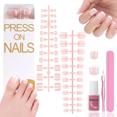 Nägel Zum Aufkleben French - Künstliche Fußnägel Französisch - Nude Pink & White Tip Fingernägel Set - Full Cover Quadratisch Press on Nails Füße - French Nails Und Füße Für Frauen Mädchen, 240Pcs von Virellay