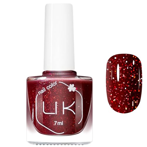 Nagellack Glizter Rot - 7ML Glizter Nagellack, Schnelltrocknender langanhaltender hochpigmentierter Red Shiny Nail Polish - keine UV Lampe erforderlich für DIY Nageldesign (Rot Glitzer) von Virellay