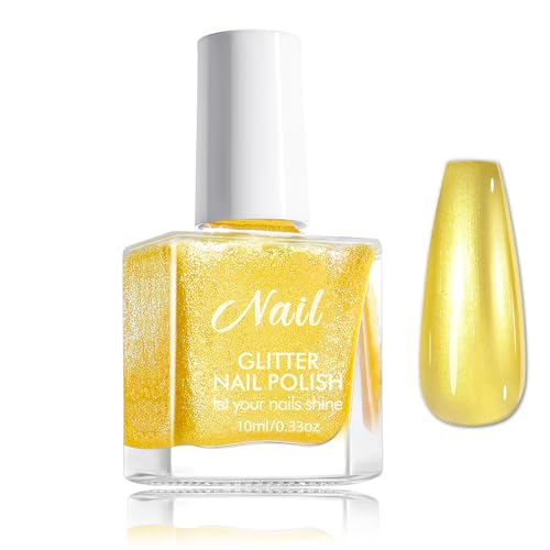 Perle Nagellack Golden- Wasserbasierte Schnelltrocknender Einfarbiger Glitzer Regular Nail Polish Quick Dry & langanhaltend - Gelb Pearl Nagellack für Frauen Mädchen (Gold Glitter, 10ML) von Virellay