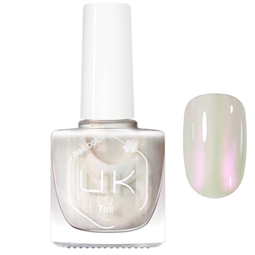 Perlmutt 7ML Weißer Nagellack Aurora, Iridescent Shimmer Mermaid Nageldesign - Glitzer Schnell trocknender Kein Aushärten erforderlich Einfach aufzutragender Nagellack für Frauen (Weiße Perle) von Virellay