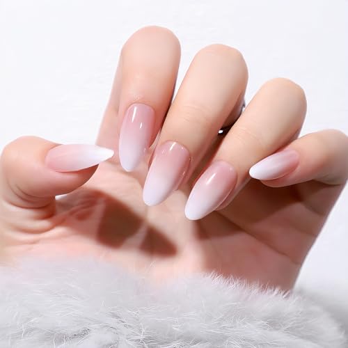 Rosa Farbverlauf Weiß Falsche Nägel - 24 Stück Press on Nails Almond - Atmungsaktiv Full Cover Künstliche Fingernägel - Gradient Kunstnägel Zum Aufkleben für Frauen Mädchen Nail Art (Pink White Ombre) von Virellay