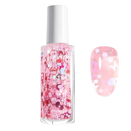 Rosa Glitzer Nagellack - 10ML Holographic Glitzernagellack Fingernägel, Glitter Nail polish DIY Design - Langanhaltender schnelltrocknender Nagellack für Frauen & Mädchen (Rosa Glitzer, 10ML) von Virellay