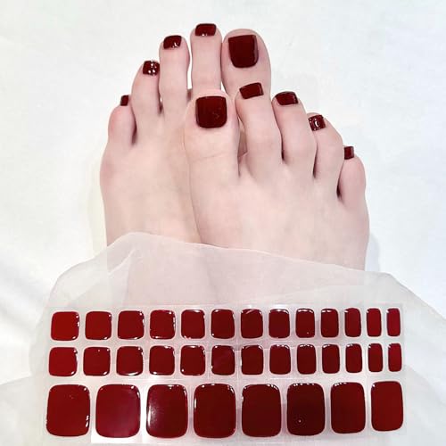 Rot 34 Pcs Fußnägel Nagelfolien UV, Fussnägel zum Kleben UV Gel Nagelfolie DIY für Damen Mädchen, Fußnägel zum Nagel Folien Selbstklebend, Zehennägel Gel Nail Strips Maniküre Nageldesign (Rot, 34 Pcs) von Virellay
