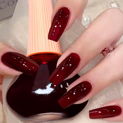 Schnell trocknend & Langanhaltend Einfarbiger Nagellack - Rot Wasserbasierte Nagellacke für DIY Nageldesign - Ohne UV Lampe Nail polish - Quick Dry ungiftiger Nagellack (Weinrot 12ML) von Virellay