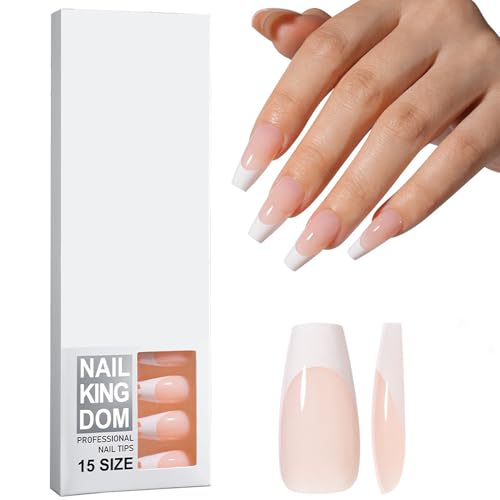 Virellay 120 Stück selbstklebende French Fake Nails - Square Almond Trapezoid Fake Nail - Full Coverage Nail Tip Fake Nails für Frauen und Mädchen (nude) von Virellay