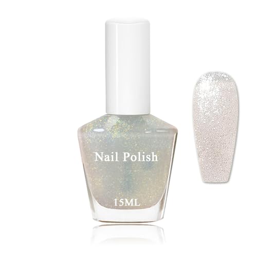 15ML Glitzer Nagellack, Holografischer Schnell trocknend & Langanhaltend ungiftiger Nagellack, Shimmer Klar Schnelltrocknender Nail Polish, Ohne UV Lampe für Nail Art Maniküre(Glitzer, 15ML) von Virellay