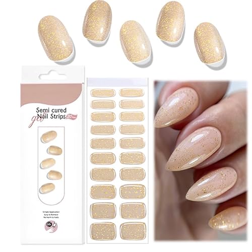 Virellay 20 Stück Gold UV Gel Nagelfolie - Full Cover Gel Nail Stickers Glitzer - Gellack Wraps für Nagel Shimmer Effekt-Nagelfolie Selbstklebend für Frauen Mädchen Nagelkunst von Virellay