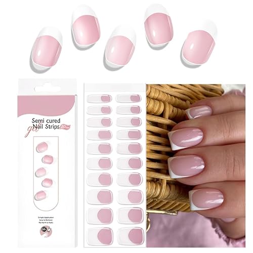 Virellay 20 Stück UV Gel Nagelfolie French Rosa Weiß - Französische Full Cover Gel Nail Stickers - Nagelfolie Selbstklebend für Nagel -Gellack Wraps für Frauen Mädchen Nagelkunst von Virellay