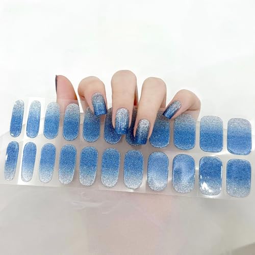 Virellay 22 Stück Glitzer Blau Nagelfolie UV Gel Nagelfolie - Full Cover Nagelfolie Selbstklebend - UV Gel Nagelfolie für Nail Art -Nagelfolie Selbstklebend für Frauen Mädchen Nagelkunst von Virellay