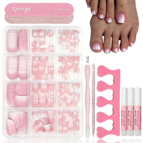 Virellay 240 Stück Fussnägel zum Kleben Set, Rosa Gradient Natürliche Square Kurze Fußnägel Tips mit Kleber, Full Cover Künstliche Fussnägel Selbstklebend für Frauen DIY (Lila, 240 Pcs) von Virellay