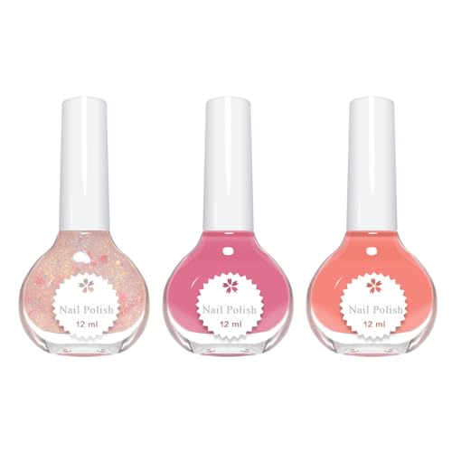Virellay 3Pcs Schnelltrocknend Normaler Nagellack - Natürlicher ungiftiger Nail Polish für Frauen Mädchen (Rosa Glitter, 12ML) von Virellay