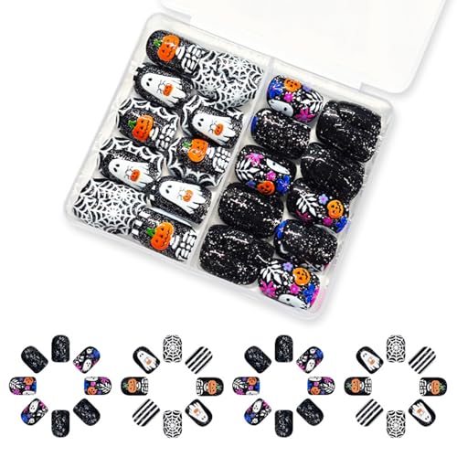 Virellay 48Pcs Künstliche Fingernägel - Full Cover Halloween Falsche Nägel für Frauen (schwarz, Kurz) von Virellay