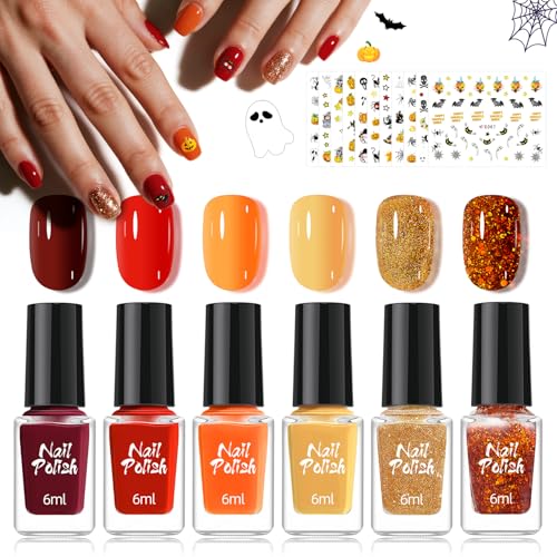 Virellay 6 Pcs Bunte Nail Polish Set - Nagellack auf Wasserbasis - Schnell trocknender Nagellack (Red & Yellow, 6 Pcs) von Virellay