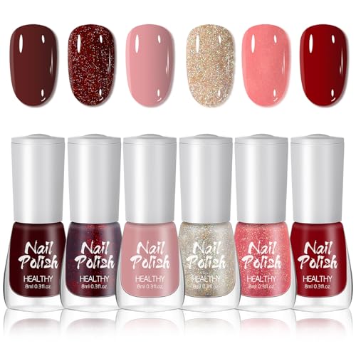 Virellay 6 Pcs Nagellack auf Wasserbasis - schnell trocknender Nail Polish (Red Pink Set, 6 Pcs) von Virellay